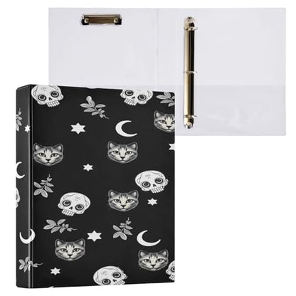 Gothic Moon Skull Cat 3-Ring Binder,1.5 Inch D-Ring Organizer Folder Clipboard Binder for Work Office School - color: Coloe5