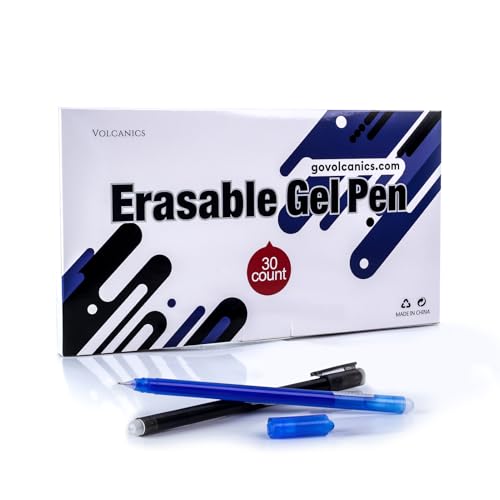 Volcanics Erasable-Gel-Pens Fine Point 0.5 mm, Mistakes Dispear, Black and Blue, 30 Pack Quick-Drying Ink, No Smudge Perfect for School, Office, and Home Use - color: Black and Blue