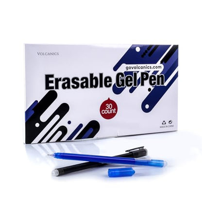 Volcanics Erasable-Gel-Pens Fine Point 0.5 mm, Mistakes Dispear, Black and Blue, 30 Pack Quick-Drying Ink, No Smudge Perfect for School, Office, and Home Use - color: Black and Blue