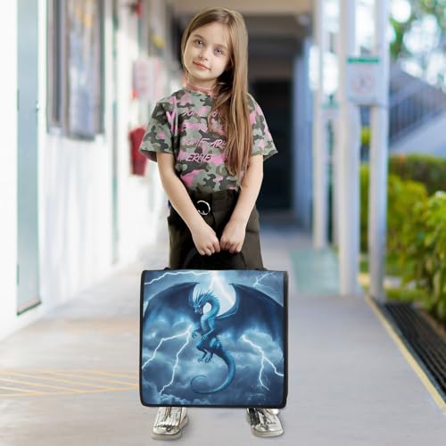 3 Ring Zipper Binder With Shoulder Strap Documents Storage Organizer Animal Dog - color: Blue Dragon Lightning