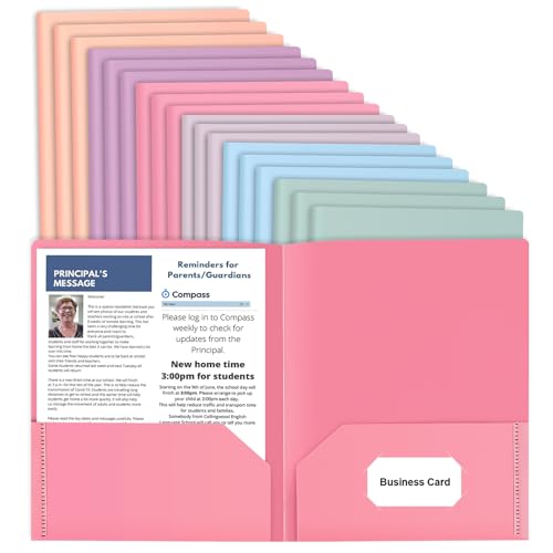 habgp 18 Pack Colored File Folders with Pockets and Business Card Holder, Pastel Decorative Pocket Folders for Documents, Cute Plastic Folders for Filing Cabinet, School, Office, Resume Portfolio - size: 18 Pack