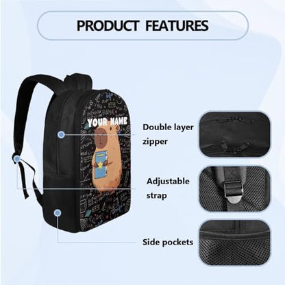 Personalized Pencil Case Capybara Backpacks for Boys Lunch Box Custom Name Bookbag and Water Bottle Holder 4 PCS Set, 3rd Grade Boys Backpack Accessories Sets for Kids Back to School - color: Cool Capybara-custom