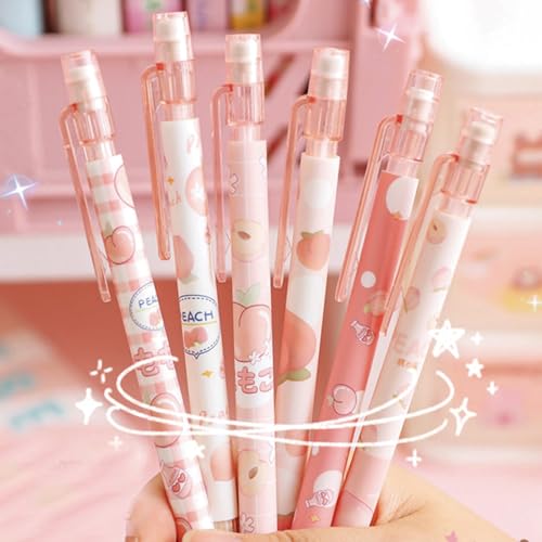 Cute Peach Mechanical Pencil Set Includes 0.5mm and 0.7mm Pencils with Lead Refills and Erasers, Pink Kawaii Mechanical Pencil for Women Girl Men Boy Office School Supplies (Peach) - color: Peach