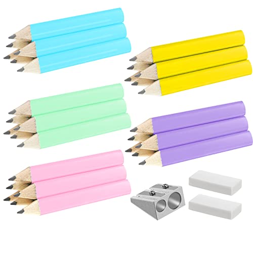 Marspark 30 Pcs Short Triangular Fat Pencils Bulk First Day of School 3.5 Inch Wooden Jumbo Pencils with Sharpener and 2 Erasers for Preschoolers, Kindergarten, Toddlers, Beginners(Bright Colors) - color: Bright Colors