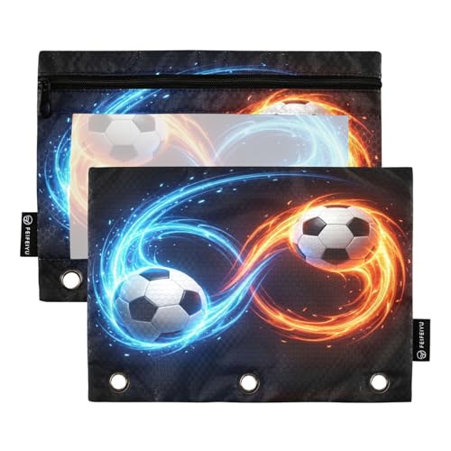 Soccer Ball Black Pencil Pouch for 3 Ring Binder 2 Pcs Pockets Pencil Pouches Bag with Clear Pencil Case Cosmetic Bag for Storing College Office Supplies - color: Soccer Ball Black