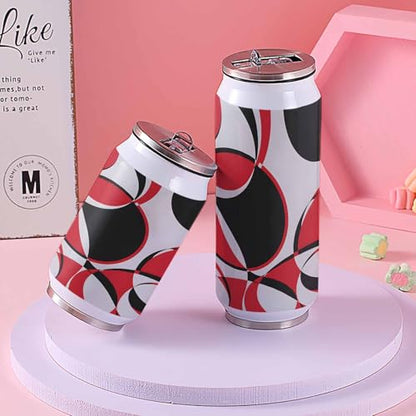 T&H XHome Abstract Circle Art 10oz Stainless Steel Tumbler with Lid & Straw-Double Wall Vacuum Insulated Travel Mug Modern Red Black Geometric Water Bottle Coffee Beverage Drinks Cup - size: 10 Ounces