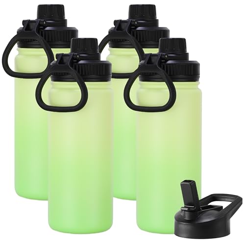DOMICARE 16 oz Kids Water Bottle for School Stainless Steel Double Wall Vacuum Insulated Water Bottle with Straw lids & Spout Lid, Leakproof BPA Free (Green gradient,4) - color: Green Gradient, size: 16oz/4 Pack