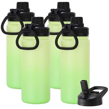 DOMICARE 16 oz Kids Water Bottle for School Stainless Steel Double Wall Vacuum Insulated Water Bottle with Straw lids & Spout Lid, Leakproof BPA Free (Green gradient,4) - color: Green Gradient, size: 16oz/4 Pack