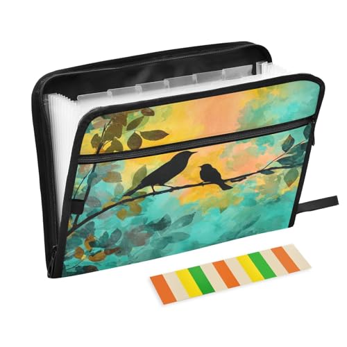 Black Bird Orange Green Accordion File Organizer Expanding Document Folder with 13 Pockets Portable File Folder for A4 Letter Size - color: Black Bird Orange Green, size: General