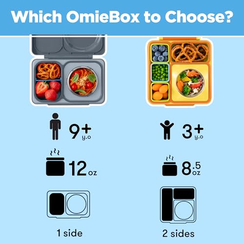 Omie OmieBox UP bento Box for Kids | Insulated Lunch Box | Leak Proof Vacuum Insulated Thermal Food jar | Cooler ice Pack | 2 Compartments (Graphite) - color: Graphite