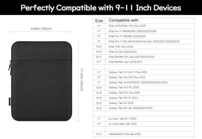 Dadanism 9-11 Inch Tablet Sleeve Bag Carrying Case for iPad (A16) 11th Gen 11", iPad 10th Gen 10.9" Air 5/4, iPad Air/Pro 11", iPad 9/8/7th 10.2", Galaxy Tab A11+ Plus 11"/S9 FE, Tab M11 11", Black - color: Black, size: 9-11 inch