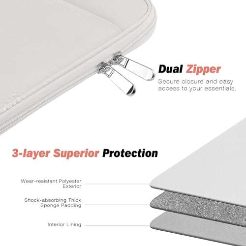 MoKo 9-11 Inch Tablet Sleeve Bag Carrying Case with Accessory Pocket | Fits iPad Air 11-inch M4, iPad Pro 11-inch M5, iPad A16 11-inch, iPad 10/9/8/7th and Tab S9/S8 11-inch, Gray + White - color: Gray + White, size: 9-11 Inch