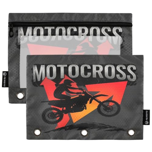Gredecor 3 Ring Binder Pencil Pouch, Motocross Arrows Zippered Pen Case Pouches with Clear Window, 2 Pack Stylish Office & School Supplie - color: Motocross Arrows