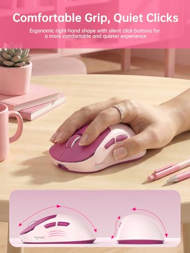 hunart H6 49g Wireless Mouse, Bluetooth & 2.4GHz Rechargeable Mouse, Lightweight Silent Ergonomic Mouse with USB-C Charging, Portable Right-Hand Office Mouse for Laptop, PC, MacBook(Berry Pink) - color: Berry Pink