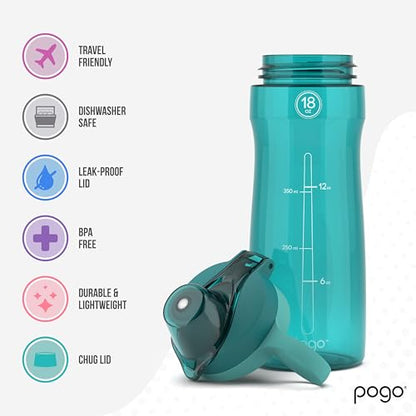 Pogo BPA-Free Tritan Plastic Water Bottle with Chug Lid,18 Oz, Teal - color: Teal, size: 18 Ounces
