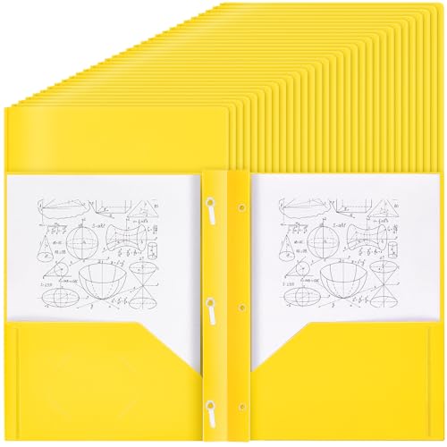 Yeaqee 300 Pack Plastic Folders with Prongs Heavy Duty Plastic 2 Pocket Folder with 3 Prongs, Business Card Slot for Back to School Office Home 11.6 x 9.5 Inch (Yellow) - color: Yellow