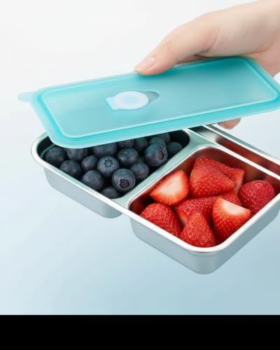 Snack Containers Reusable, Stainless Steel Double Compartment, Dishwasher- Reusable Condiment Containers with Lids - color: 4PCS