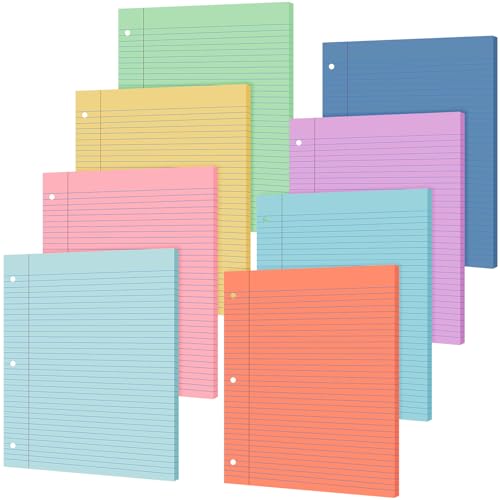 PerKoop 400 Sheets Colored Loose Leaf Paper 8.5" x 11" college ruled Lined 3 Hole Punched notebook Filler Paper for 3 Ring Binders Office School Supplies (Candy Colors) - color: Candy Colors