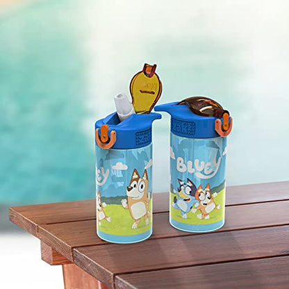 Zak Designs Bluey Kids Water Bottle Durable Plastic Spout Cover and Built-in Carrying Loop, Leak-Proof Water Design for Travel, (16oz, 2pc Set), 2pk - color: Bluey Bottle 2pk