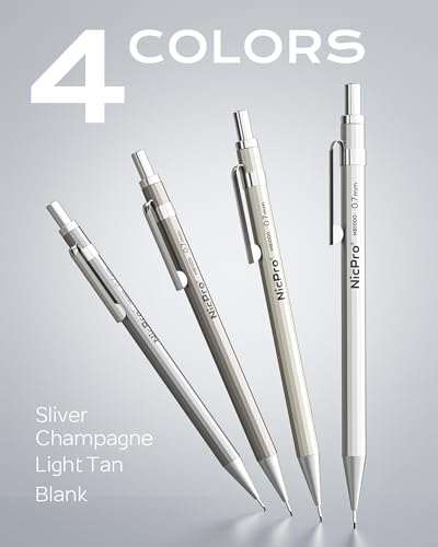 Nicpro 8 Pack 0.5mm & 0.7mm Metal Mechanical Pencil Set, MB1000 | Lead Drafting Pencil for Artist Writing, Sketching, Drawing with 6 Tubes HB Refills, 3×4B Eraser, 9×Cap Eraser - With Case - style: 8 Pack （0.5mm & 0.7mm）