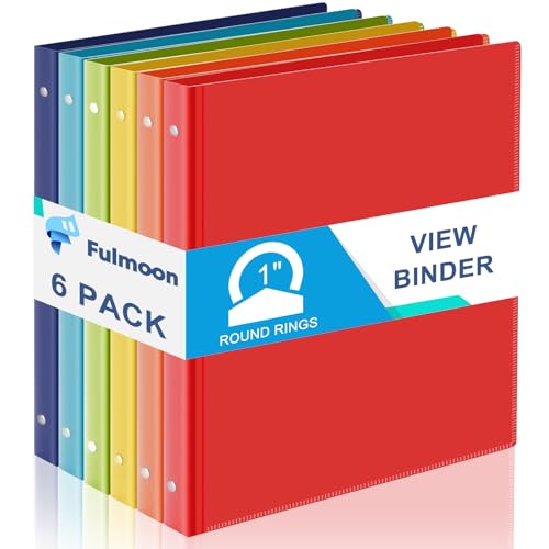 Fulmoon 6 Pack Plastic 3 Ring Binder Assorted Colors Economy Flexible Round Ring Presentation Binders with Pocket for Office School Meeting(1 Inch,Rainbow Colors) - color: Bright, size: 1 Inch