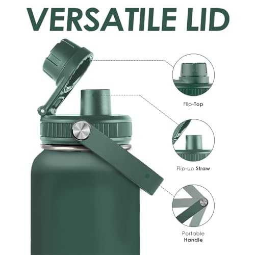Insulated Stainless Steel Water Bottle 32oz, Vacuum Chug Lid Travel Tumbler for Men Friends Dad Brothers, Birthday Christmas Fathers Day (Army Green) - color: Solid Color 4