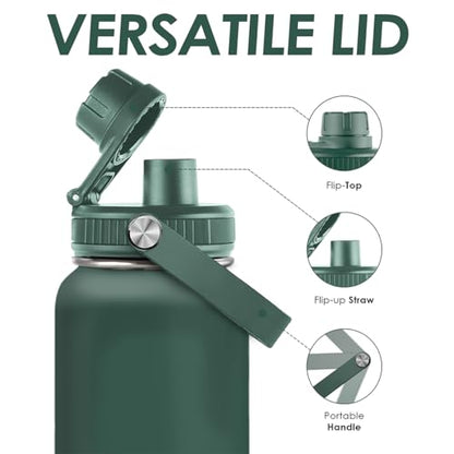 Insulated Stainless Steel Water Bottle 32oz, Vacuum Chug Lid Travel Tumbler for Men Friends Dad Brothers, Birthday Christmas Fathers Day (Army Green) - color: Solid Color 4