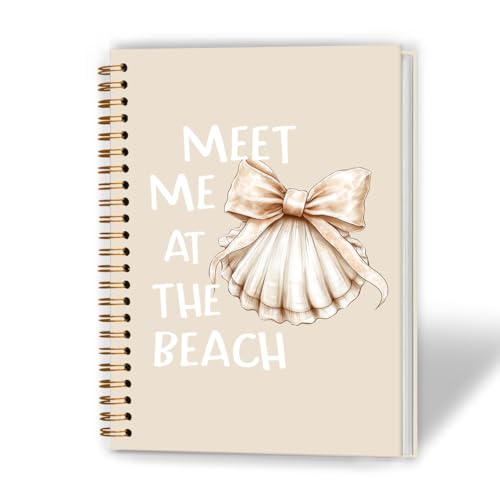 XUNLURY Coquette Bow Seashell Notebook, Aesthetic Preppy Coastal Ocean Journal, Beach Gifts for Women Journal, Meet Me at the Beach Hardcover Spiral Notebooks, 5.5x8.3 Inch - color: Color_H