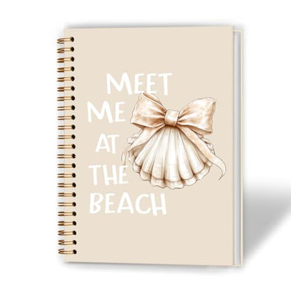 XUNLURY Coquette Bow Seashell Notebook, Aesthetic Preppy Coastal Ocean Journal, Beach Gifts for Women Journal, Meet Me at the Beach Hardcover Spiral Notebooks, 5.5x8.3 Inch - color: Color_H