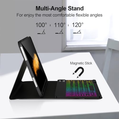 AHYWTAN Keyboard Case for iPad 9/8/7th Gen 10.2, Bluetooth Keyboard with 7 Color Backlit, iPad 10.2 inch Case with Keyboard, Pencil Holder, Black-L - color: Black-L