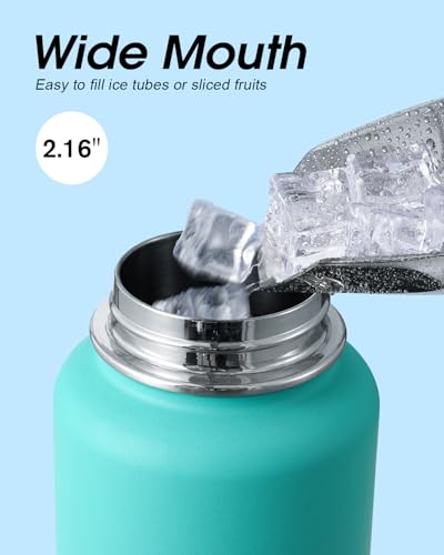 Coolflask 40 oz Water Bottle Insulated with Straw & 3 Leakproof Lids | Water Flask Stainless Steel Triple-Wall Vacuum,Cold 48+h,Dishwasher Safe,Wide Mouth, BPA-Free,Carrier Bag,for Gym,Hiking - color: Pacific Prince, size: 40 Ounces