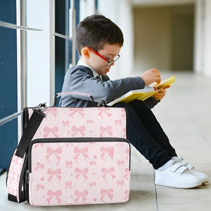 Ribbon Bow Zipper Binder for School with Shoulder Strap & Extra Pockets - 1.5 Inch 3-Ring Binder Holds 500+ Sheets, Textbooks, Laptop - color: Ribbon Bow