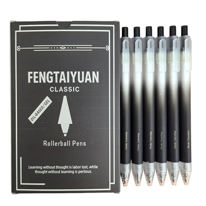 Fengtaiyuan Retractable Gel Pens, 0.5mm Bullet Point Fast Drying Black Ink, Frosted Gradient Triangular Ergonomic Barrel Writing Pens for School Exam Office Note Taking [Pack of 6] - color: BlackFRT01P6