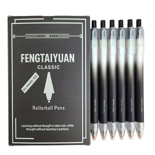 Fengtaiyuan Retractable Gel Pens, 0.5mm Bullet Point Fast Drying Black Ink, Frosted Gradient Triangular Ergonomic Barrel Writing Pens for School Exam Office Note Taking [Pack of 6] - color: BlackFRT01P6