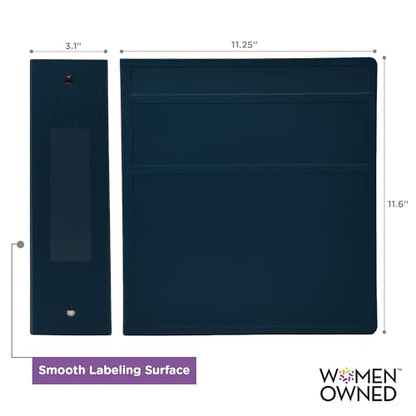 Carstens 3-Inch Heavy Duty 3-Ring Binder - Side Opening, Navy Blue, Durable Plastic, Precision No-Gap Rings, Waterproof Cover, No Pockets, Holds 400 US Letter Sheets, BPA-Free, Made in USA (1749-3R) - color: Navy Blue, size: Individual