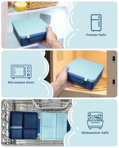 SOHIDA Bento Box with 10oz Soup Thermo: Kids Leakproof Lunch Box with 3 Compartments - Dishwasher Safe and BPA-Free - Vacuum Insulated Food Jar Suitable for Kids Back to School, Travel-Blue - color: Blue