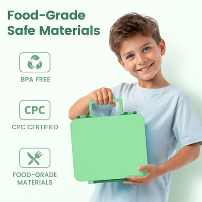 LOHASOK Bento Lunch Box Kids with 8oz Soup Thermo, Leak-Proof Lunch Containers with 4 Compartment, Thermo Hot Food Jar and Insulated Lunch Box for School Green - color: Green