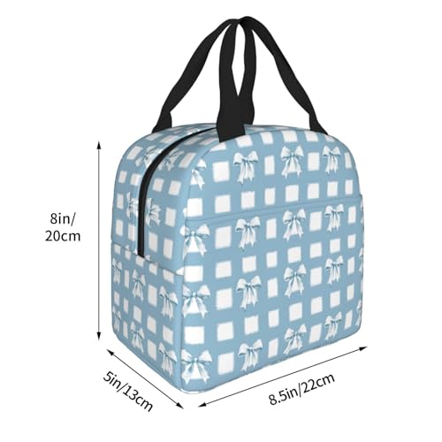 Lunch Bag Blue Check Bows Insulated Lunch Box Reusable Cooler Tote for Adults Student Girl Boy Work Office School Picnic Over 3 Years Old - color: B0368