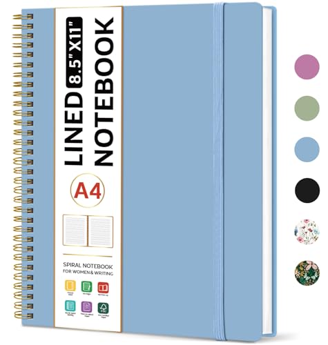 Taja Spiral Lined Notebook, 8.5"x11" Notebooks for Work, Large A4 Journal for Women & Men, College Ruled Journaling Notebook for Writing, Plastic Cover Spiral Journal, Blue - color: N-Blue, style: A - Lined（1Pack）