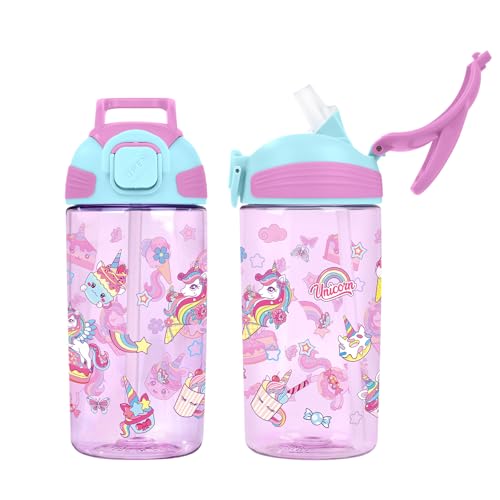 Kids Water Bottle with Straw BPA Free Kids Plastic Bottle for School Travel - color: Dessert Unicorn, size: 18.6 Ounces