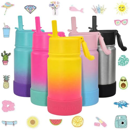 CHILLOUT LIFE 12oz Kids Insulated Stainless Steel Water Bottle with Leak Proof Straw Lid & 144 Stickers - color: Nectarine, style: 12 oz