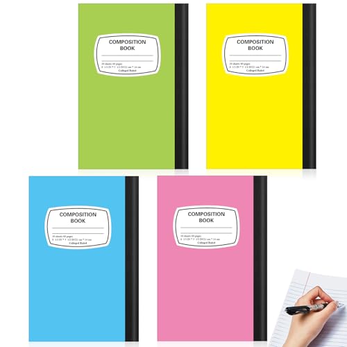 Gersoniel 4 Pack Left Handed Composition Notebooks, Multicolor College Ruled Writing Notebooks 8.3" x 5.8", School Notebook Set for Students & Classroom Organization - color: Multicolor