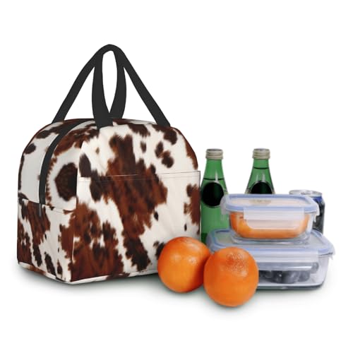 Nerxy Insulated Lunch Bag 8x5x8.5inch Cow Skin Print Lunch Box Abstract Africa Animal Farm Fashion Reusable Meal Portable Container Tote for Woman Men Kids Adults Work School Travel Office Picnic - color: Cow