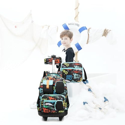 Meetbelify Rolling Backpack for Girls Boys Backpacks with Wheels Kids Carry on Luggage for Girls Boys - color: Boy Black