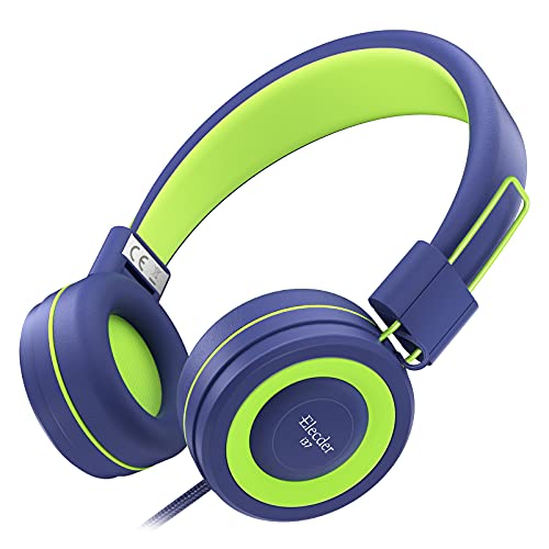 ELECDER i37 Kids Headphones for School Children Girls Boys Teens, Navy | Foldable Adjustable Lightweight, 3.5mm Audio Jack On Ear Headphones for Smartphones Chromebook Computer PC Tablets Travel - color: Navy, size: Kids Teen, style: On-Ear with 3.5 mm Ja