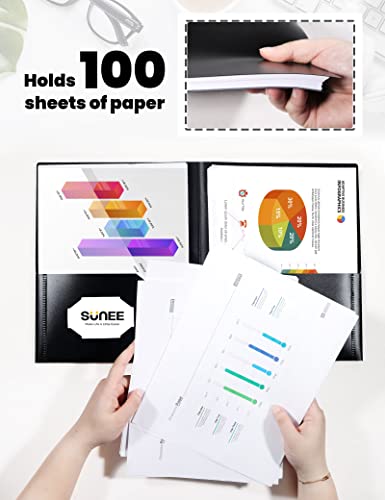 SUNEE 2 Pocket Folders (12 Pack, Black) Heavy-Duty Plastic Folders with Pockets, Fit 8.5x11 Letter Size Paper, 2-Pocket File Folders for Kids, Home, School, Office - color: Black, style: 12-Pack