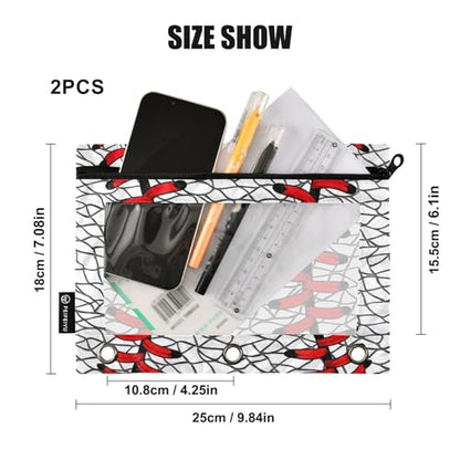 Baseball White Pencil Pouch for 3 Ring Binder 2 Pack Binder Pencil Pouches Zippered Clear Pencil Case Cosmetic Bag for Office School College Supplies - color: Baseball White