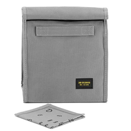2nd Childhood Insulated Lunch Bag for Men, Durable & Reusable, Grey | Slim lunch bag with carry handle, two mesh side pockets and a back slip pocket; insulated liner keeps food cool - color: Gray