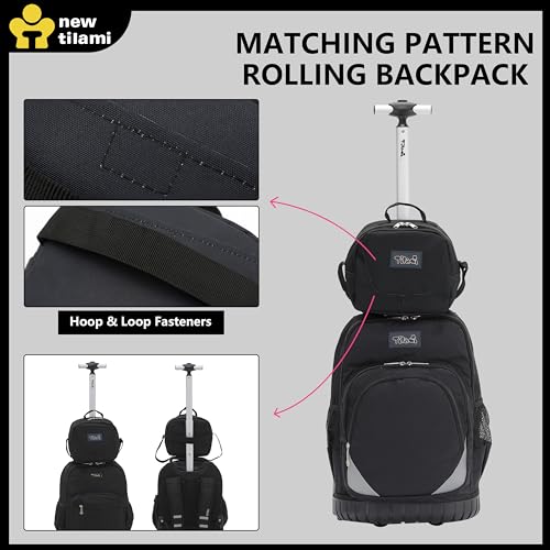 NEW TILAMI Rolling Backpack for Kids 18 Inch Wheeled Laptop Backpack Kids School Travel - color: Black