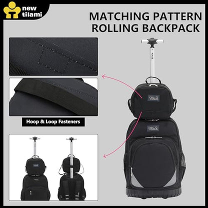 NEW TILAMI Rolling Backpack for Kids 18 Inch Wheeled Laptop Backpack Kids School Travel - color: Black